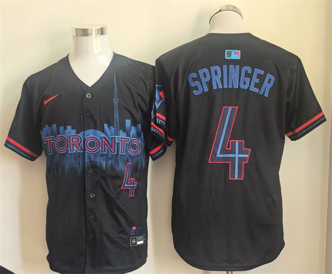 Men's Navy Toronto Blue Jays #4 George Springer 2024 City Connect Limited Stitched Baseball Jersey